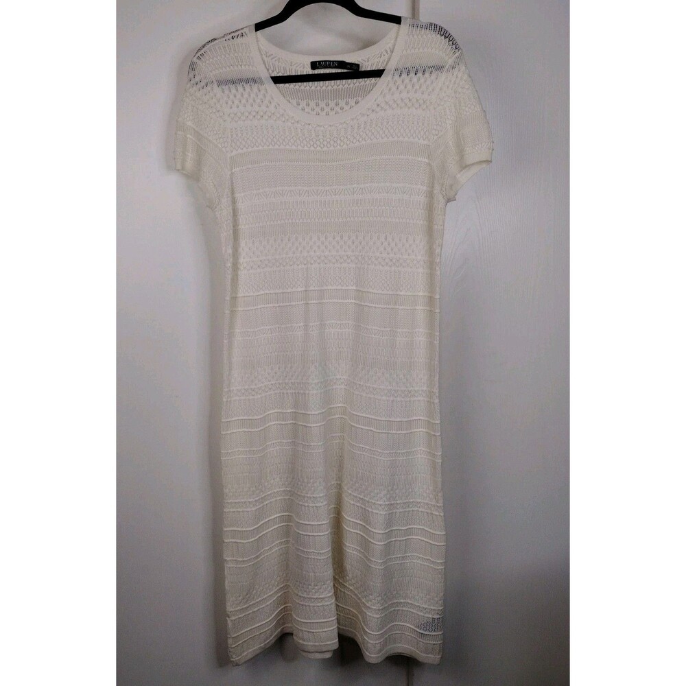 Lauren Ralph Lauren Dress Sz XL Cream Laced Dress Cotton Blend Sheath No Slip